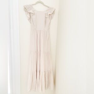 Express Elegant Cream Maxi Dress with Ruffle Sleeves